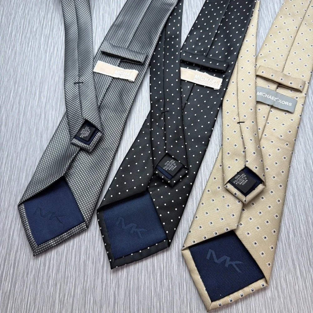 Michael Kors Silk Ties Lot 3 Mens Necktie Bundle Polka‎ Dot Gray Black Gold